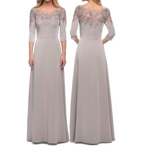 La Femme Embroidered Illusion Neck Gown - NWT